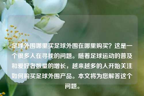 足球外围哪里买足球外围在哪里购买？这是一个很多人在寻找的问题。随着足球运动的普及和爱好者数量的增长，越来越多的人开始关注如何购买足球外围产品。本文将为您解答这个问题。