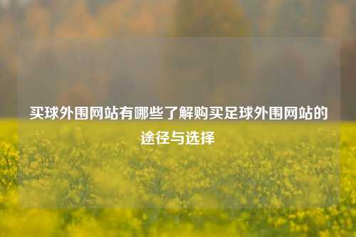 买球外围网站有哪些了解购买足球外围网站的途径与选择
